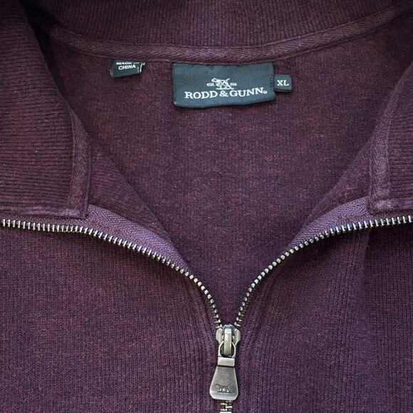 Rodd & Gunn Sweater Men's XL Burgundy 1/4 Zip Cotton Knit Long Sleeve Pullover - Picture 5 of 7